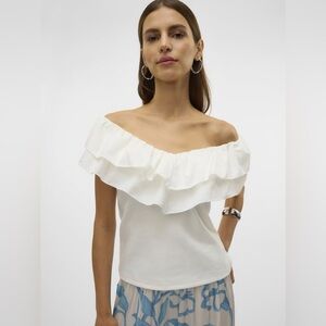 H&M | Cotton White Ruffle Blouse